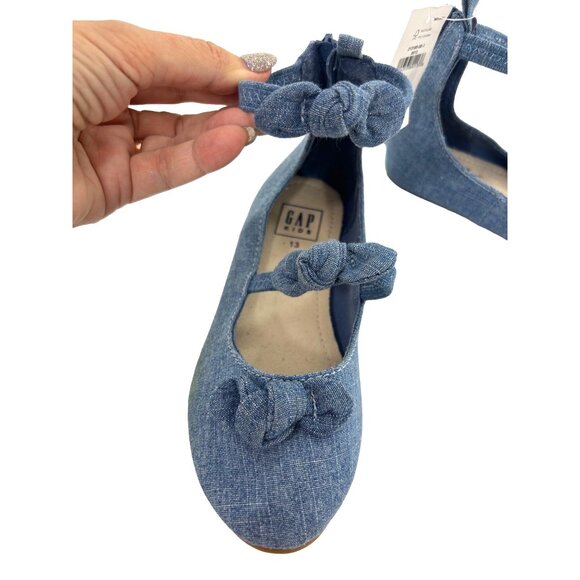 Gap Kids Girls Blue Fabric Chambray Shoes 13 Knot Bows Ankle Strap Zip Party - Picture 12 of 13